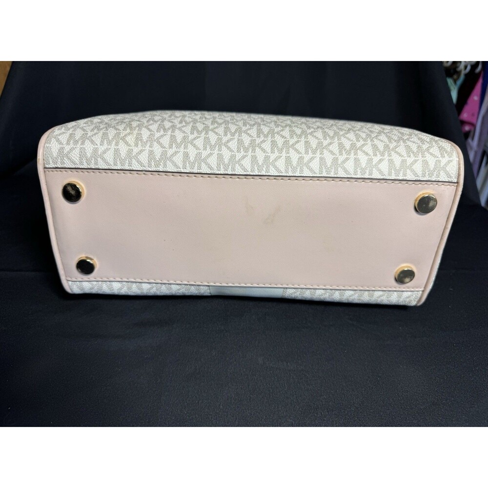 MICHAEL KORS BLAIRE VANILLA PINK LOGO GOLD CHAIN MED DUFFLE SATCHEL BAG *READ*** - Picture 9 of 13